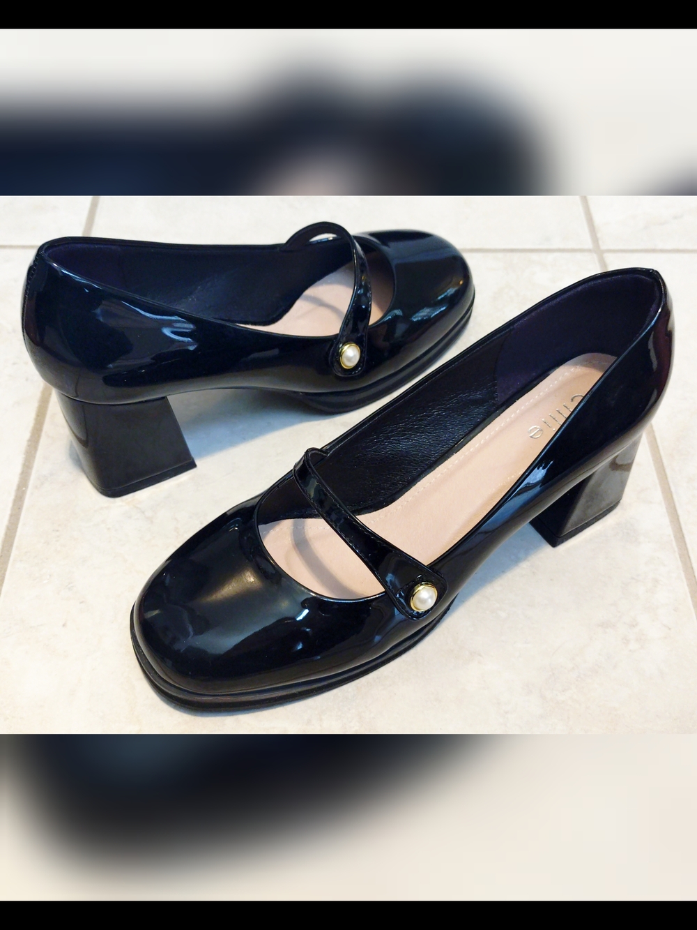 Black Patent Mary Jane Block Heels